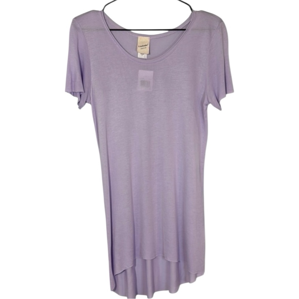 Freeloader Top Purple Short Sleeve Tunic Half Moon Hemline in Size S NWT